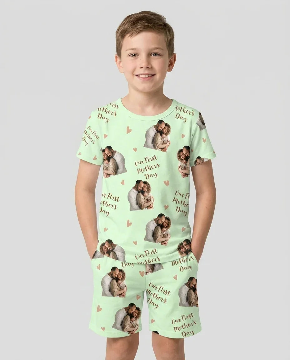 Custom Photo Our First as Parents Bamboo Two Piece Short Sleeve Shorts Pajama Set