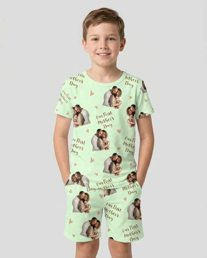 Custom Photo Our First as Parents Bamboo Two Piece Short Sleeve Shorts Pajama Set