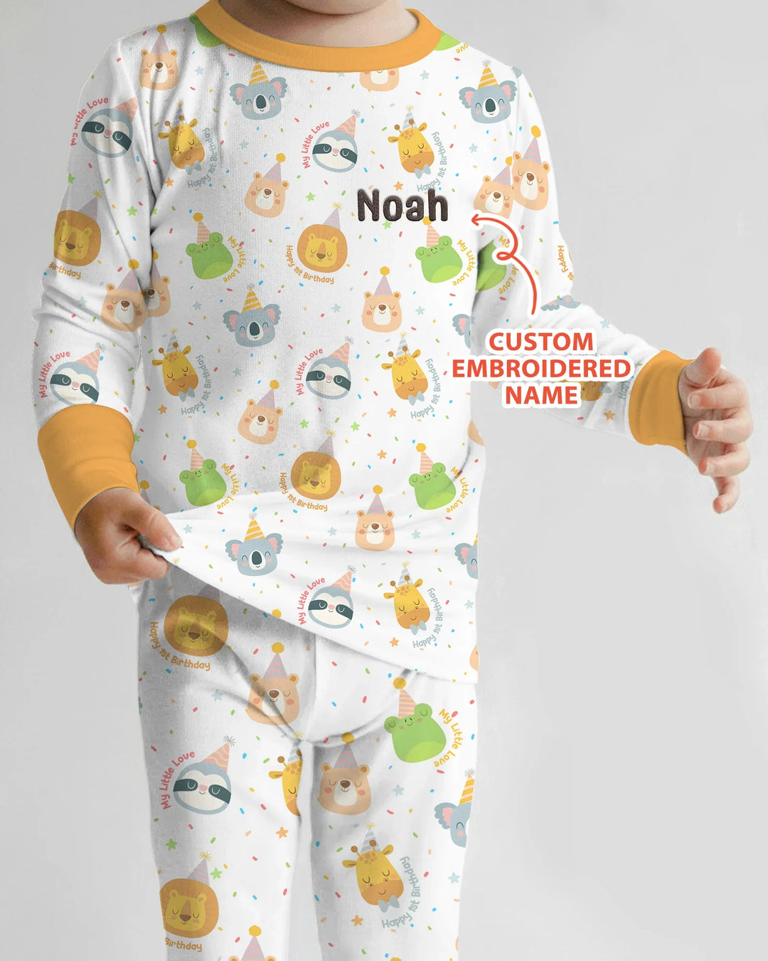 1st Birthday Personalized Embroidered Baby Bamboo Two Piece Long Sleeve Pajama Set