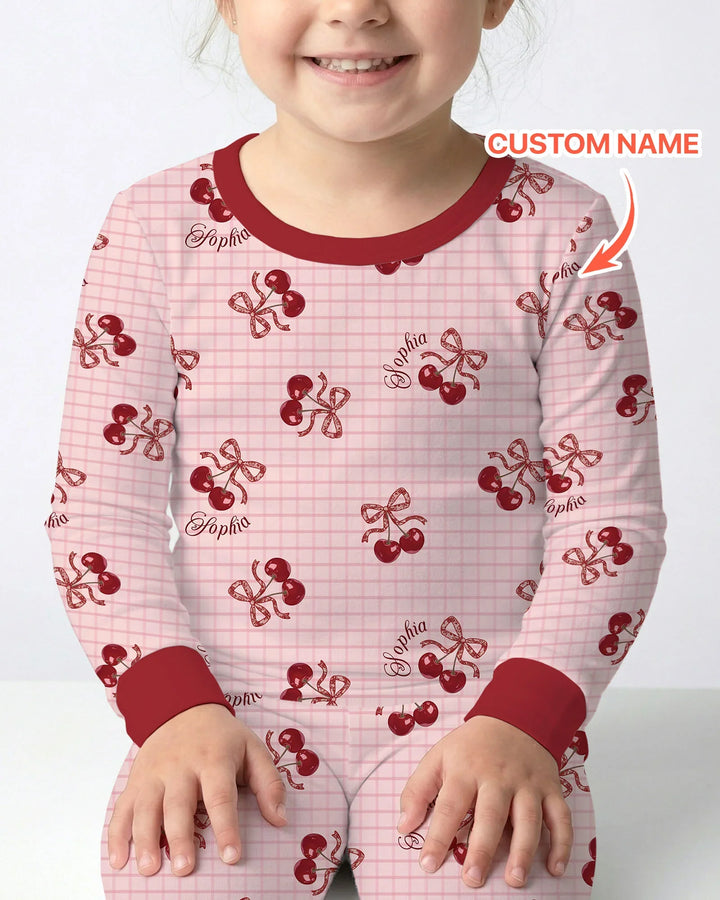 Conjunto de pijama de dos piezas de bambú de manga larga Cherry Mom and Me