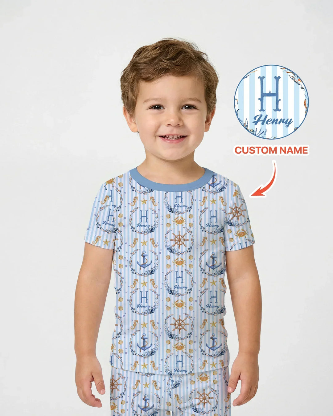 Bon Voyage Custom Name Bamboo Two Piece Short Sleeve Pajama Set