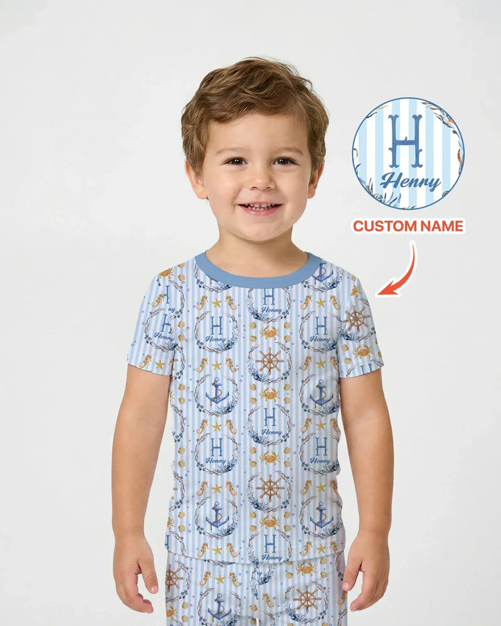 Bon Voyage Custom Name Bamboo Two Piece Short Sleeve Pajama Set