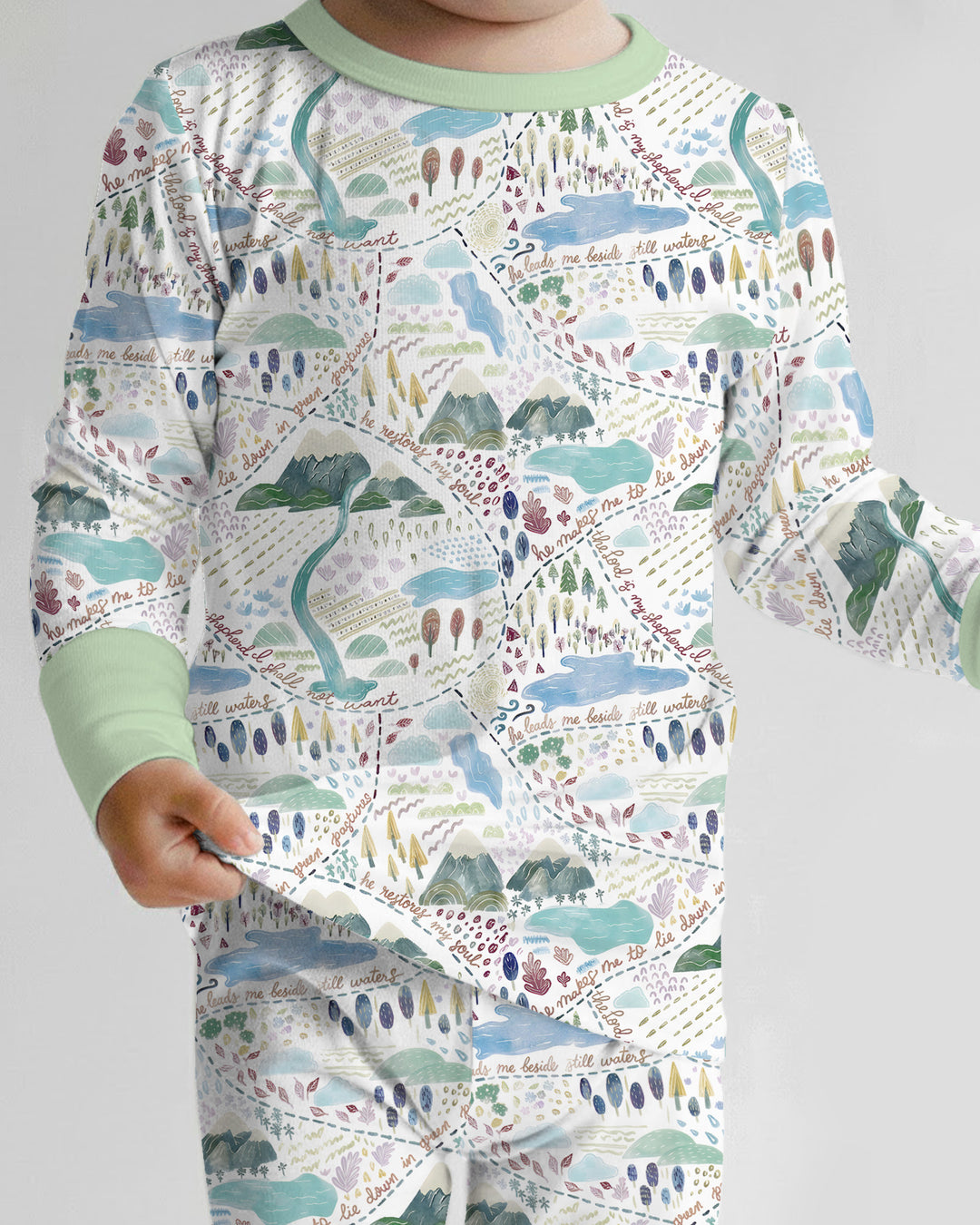 Whimsical Psalms 23 Map Bamboo Two Piece Long Sleeve Pajama Set