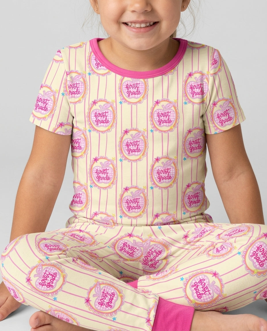 Conjunto de pijama de dos piezas de bambú de manga corta, plantilla personalizada