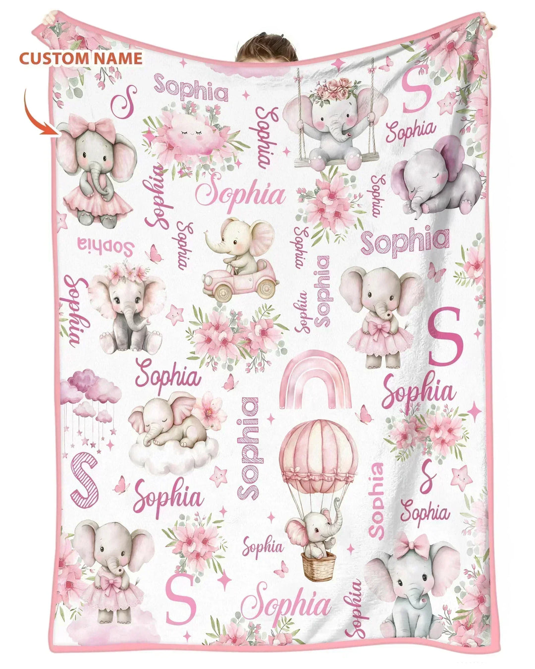 Elephant Love Custom Name Bamboo Blanket