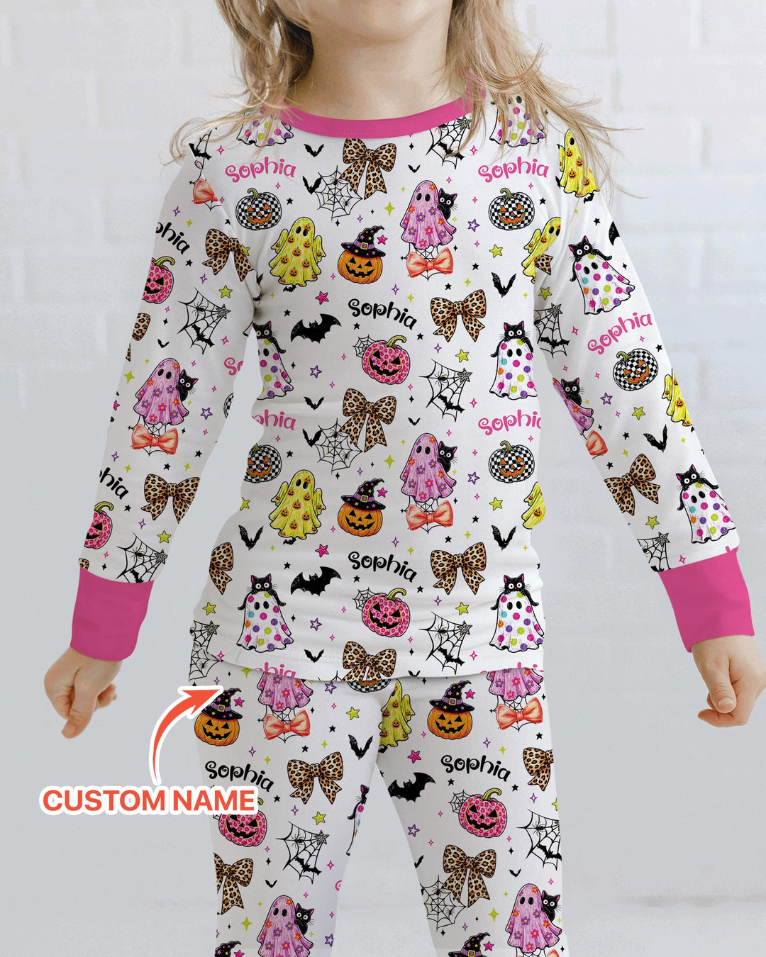 Custom Name Coquette Summerween Bamboo Two Piece Long Sleeve Pajama Set
