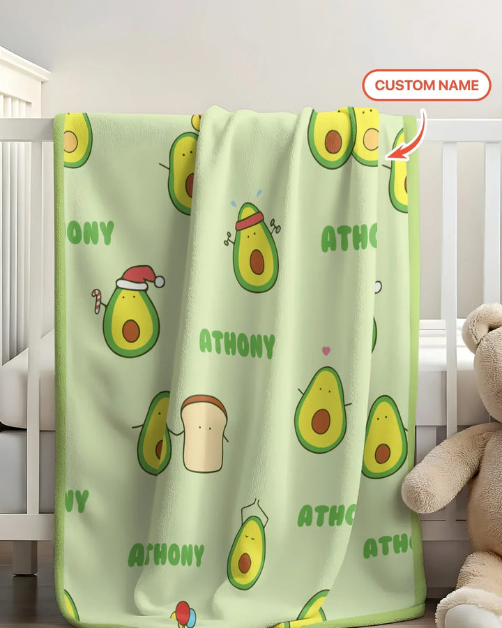 Custom Name Cute Avocado Blanket