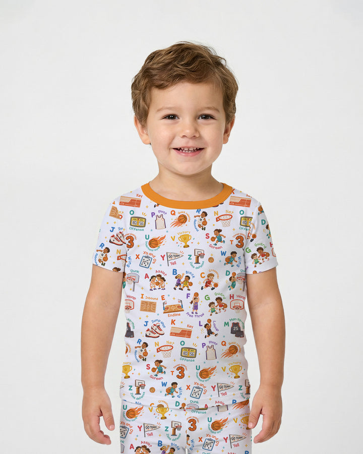 Basketball Alphabet Bamboo Two Piece Short Sleeve Pajama Set