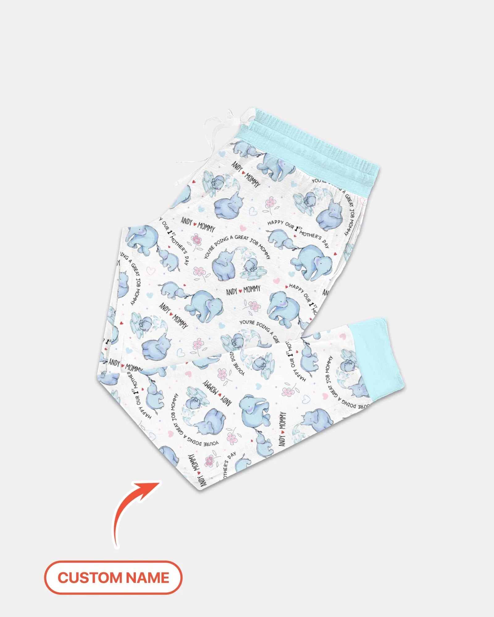 Custom Name Mother & Baby Elephant Women Pajama Set