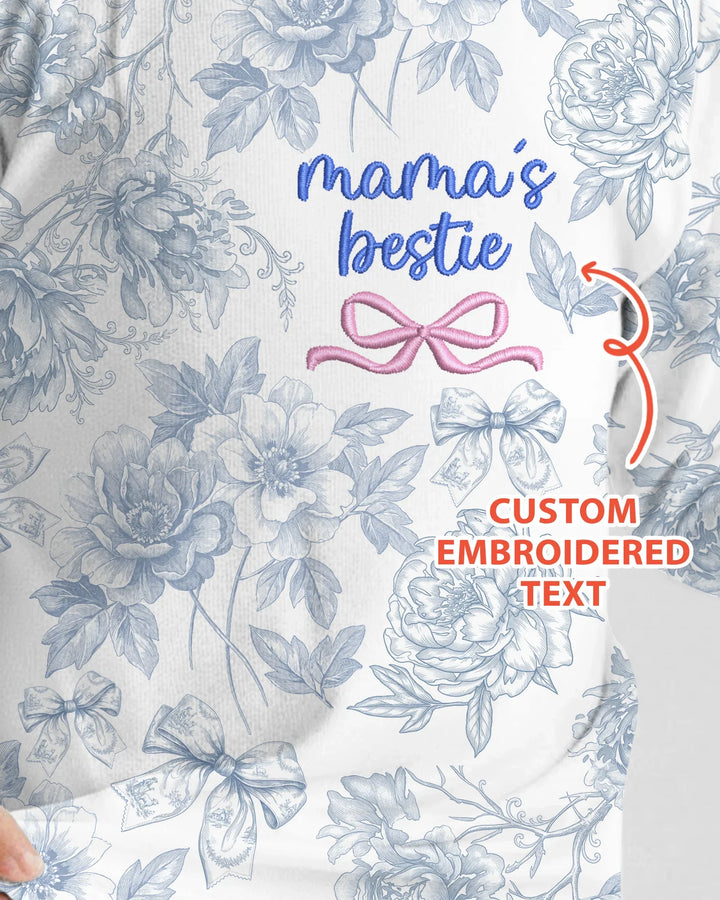Conjunto de pijama de dos piezas de bambú de manga larga personalizado con bordado Mommy and Me Toile