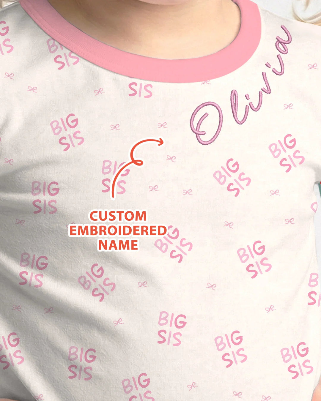 Conjunto de pijama de dos piezas de bambú con mangas largas y nombre bordado a medida para hermana mayor