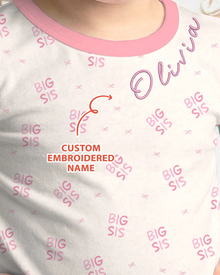 Conjunto de pijama de dos piezas de bambú con mangas largas y nombre bordado a medida para hermana mayor