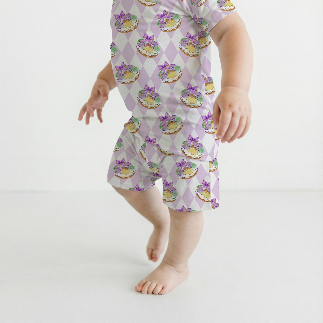 Mardi Gras Donut Two Piece Short Sleeve Shorts Pajama Set
