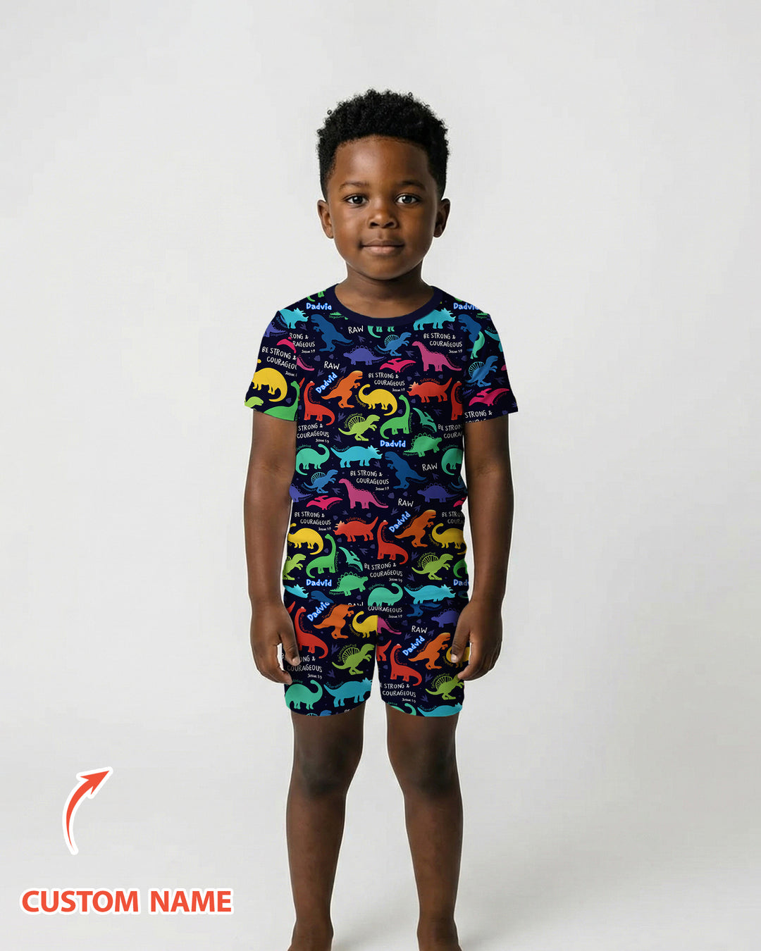 Be Strong and Courageous Dinosaur Christian Bamboo Two Piece Short Sleeve Shorts Pajama Set