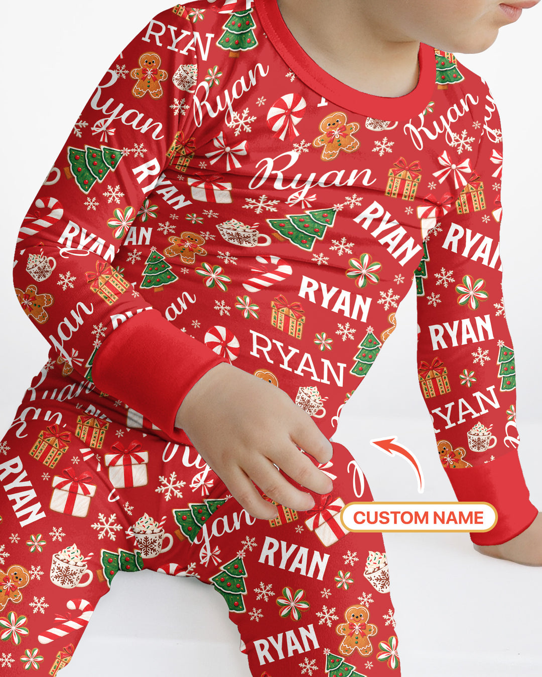 Merry Christmas Custom Name Bamboo Two Piece Long Sleeve Pajama Set
