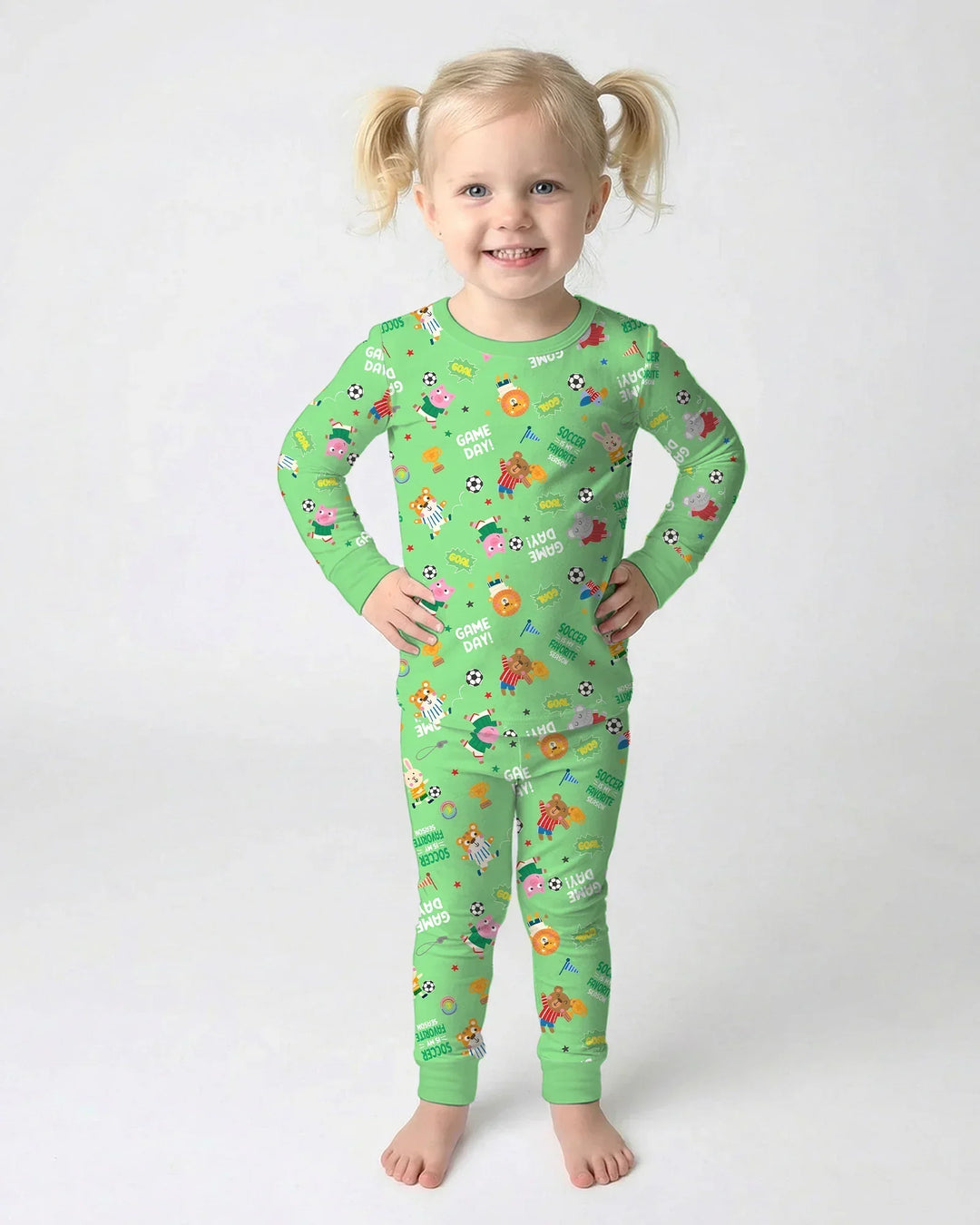 The World Cup Soccer Animals Bamboo Two Piece Long Sleeve Pajama Set