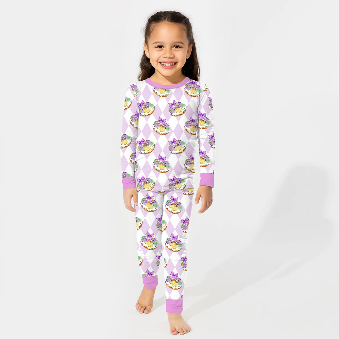 Mardi Gras Donut Two Piece Long Sleeve Pajama Set