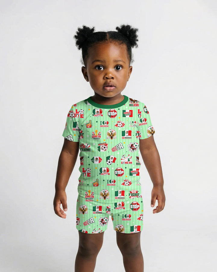 Soccer Game Day Go Team Mexico Family Matching Bamboo Two Piece Short Sleeve Shorts Pajama Set