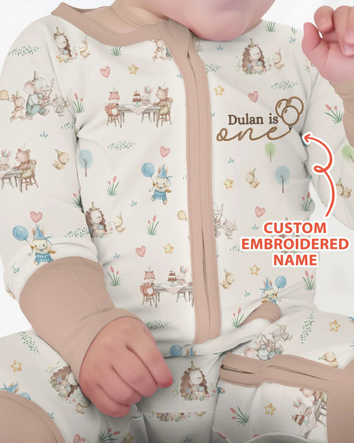 Custom Embroidered Name Birthday Baby Bamboo Convertible Zippy