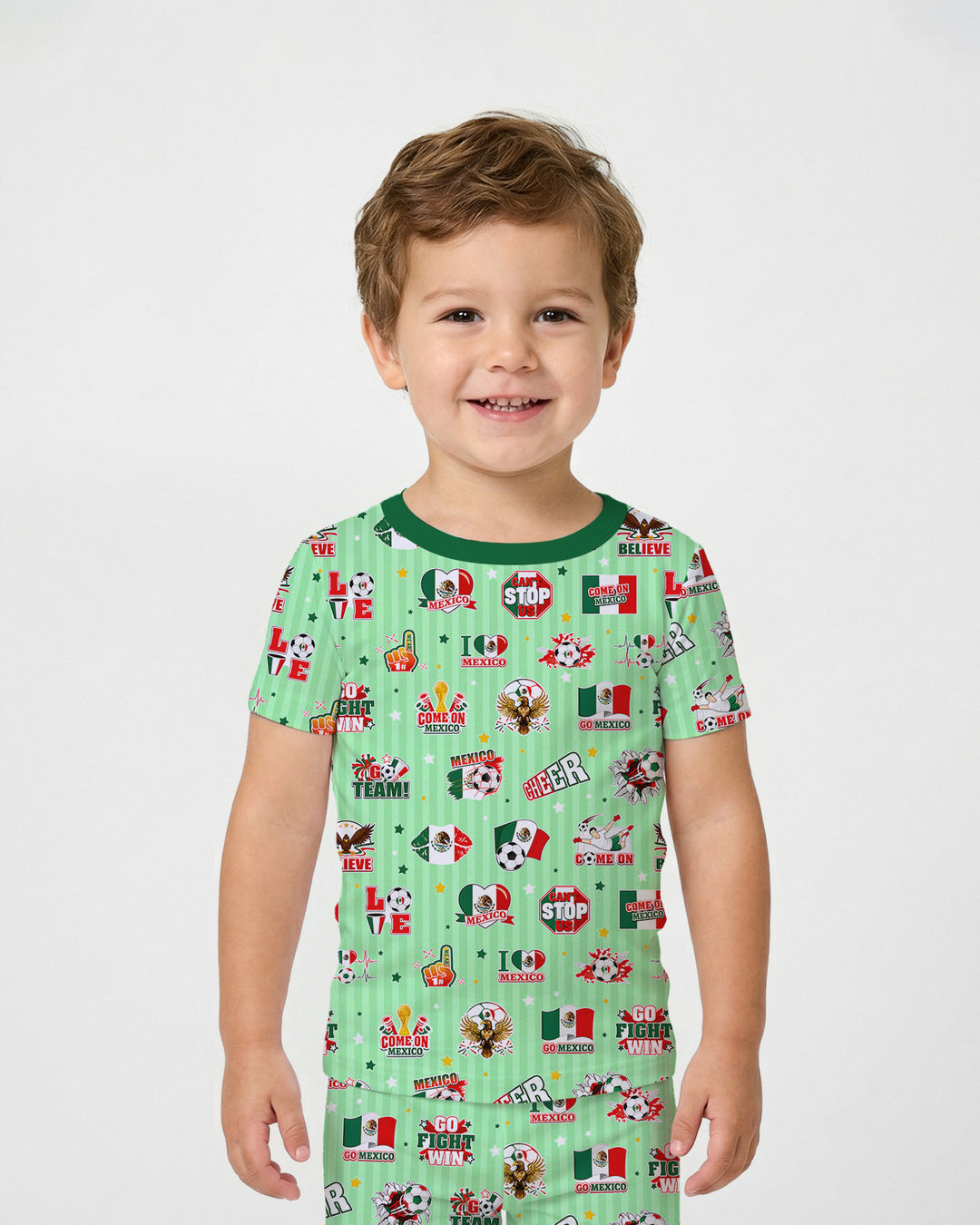 Soccer Game Day Go Team Mexico Family Matching Bamboo Two Piece Short Sleeve Pajama Set