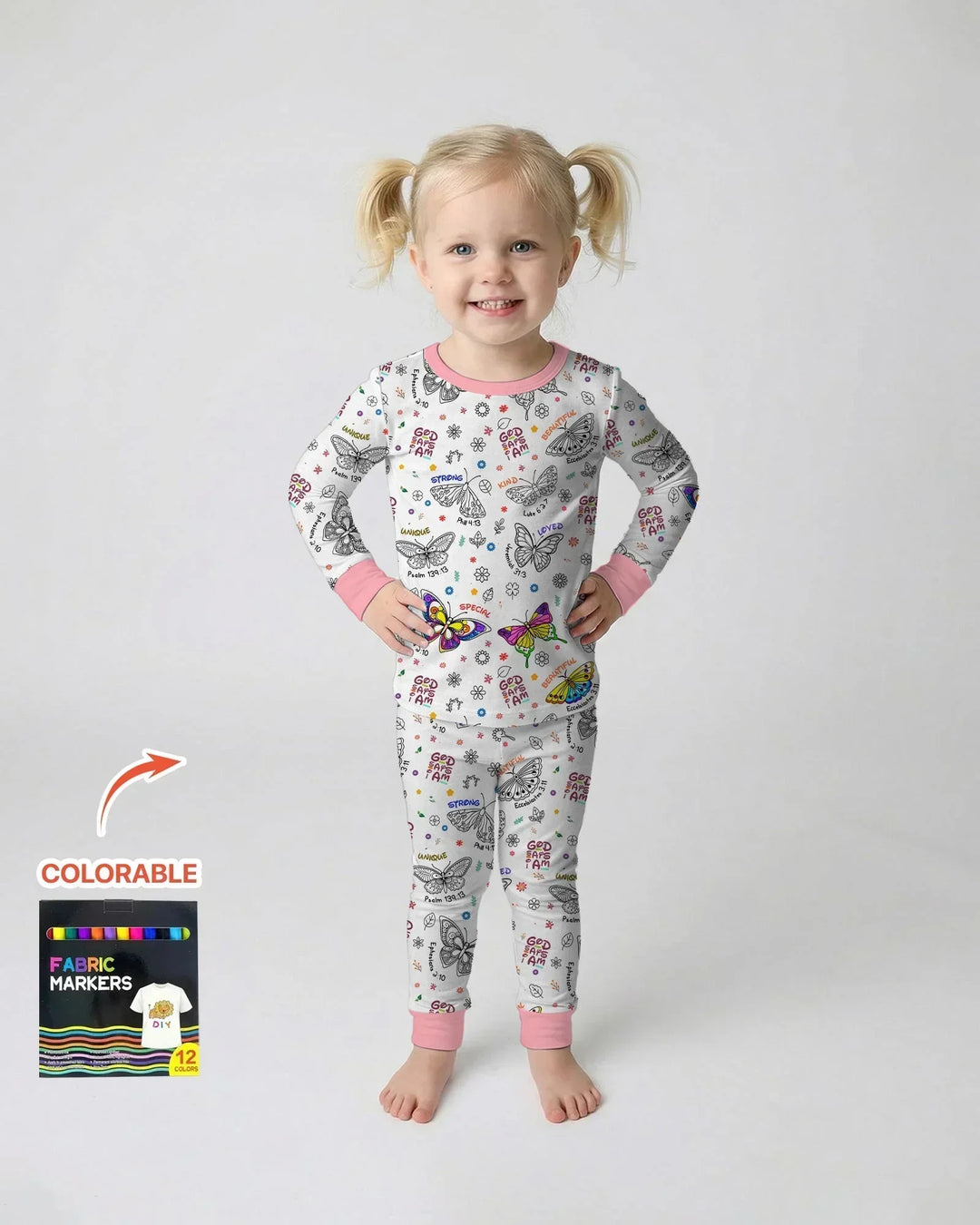 Colorable God Says I Am Butterfly Two Piece Long Sleeve Pajama Set