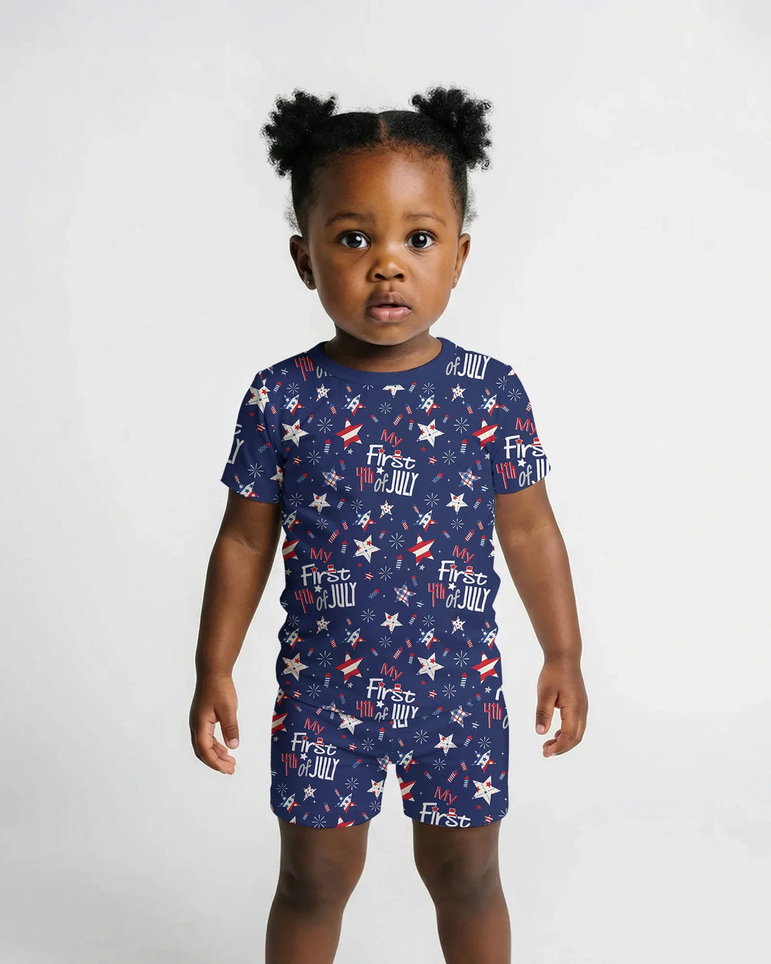 My First 4th of July Star Striped  Bamboo Two Piece Short Sleeve Shorts Pajama Set