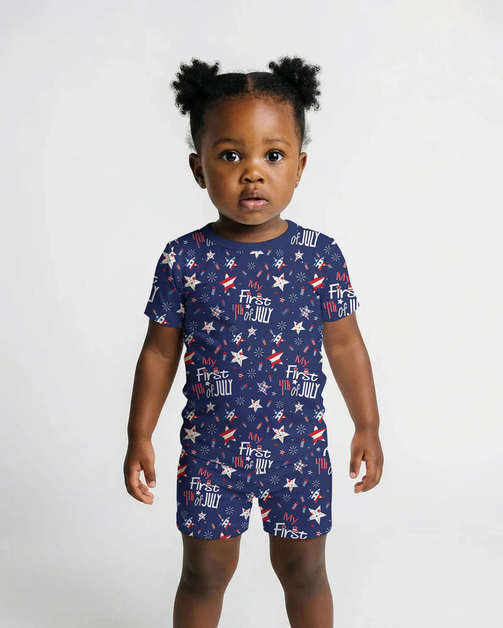 My First 4th of July Star Striped  Bamboo Two Piece Short Sleeve Shorts Pajama Set