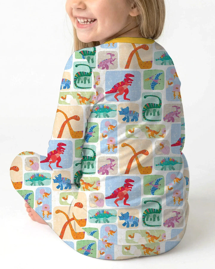 Pijama de dos piezas de bambú de manga larga Rainbow Dino Friends a juego para toda la familia