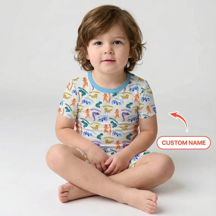 Custom Name Little Salamander Two Piece Short Sleeve Shorts Pajama Set
