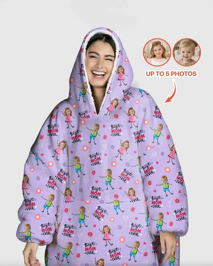 Custom Photo "Best Mom Ever" Doodle Bamboo Blanket Hoodie