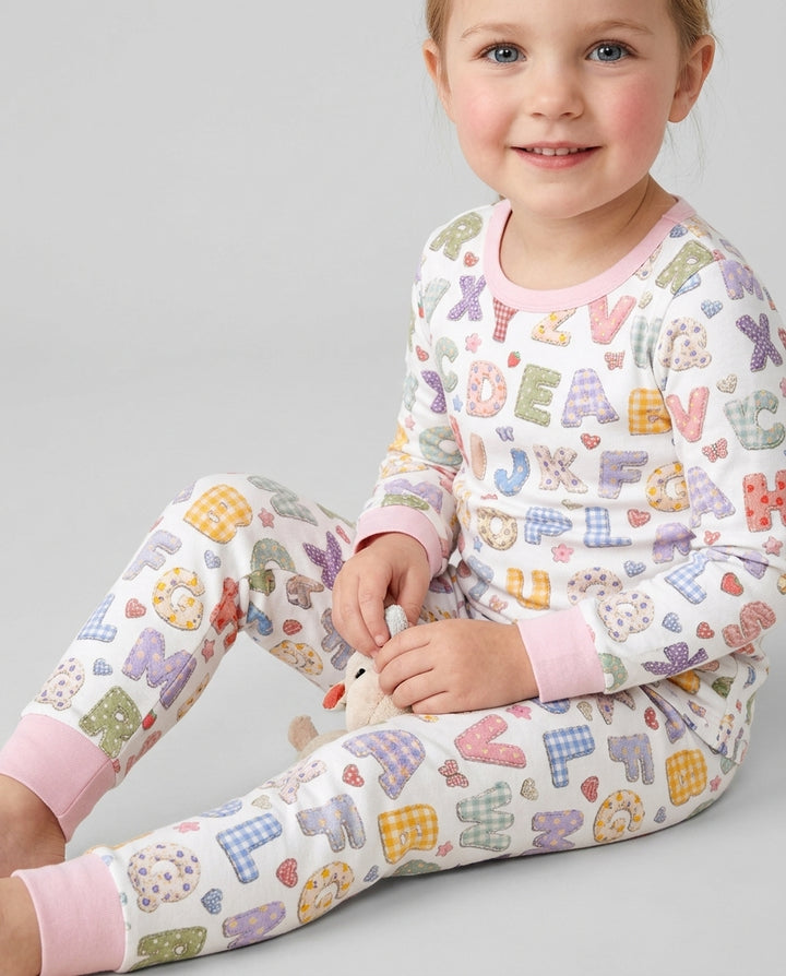 Fabric Alphabet Letters Bamboo Two Piece Long Sleeve Pajama Set