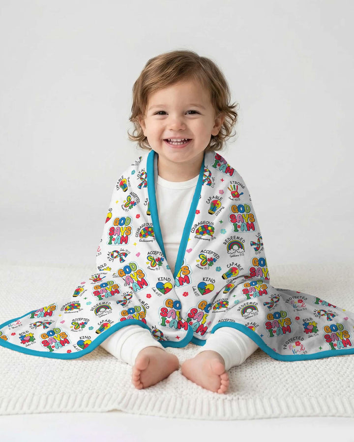God Says I Am Autism Awareness Bamboo Blanket