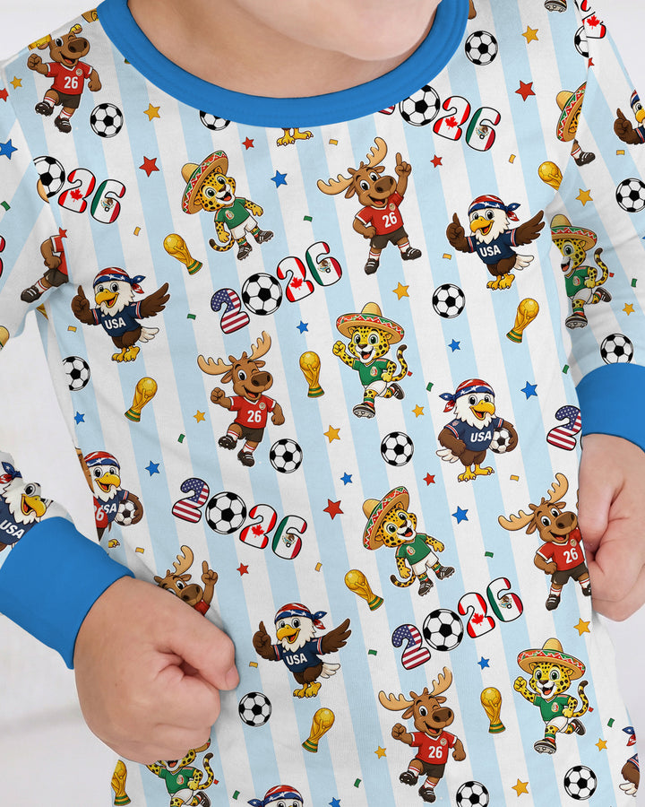 Striped Cute Mascots Soccer Cup 2026 Bamboo Two Piece Long Sleeve Pajama Set