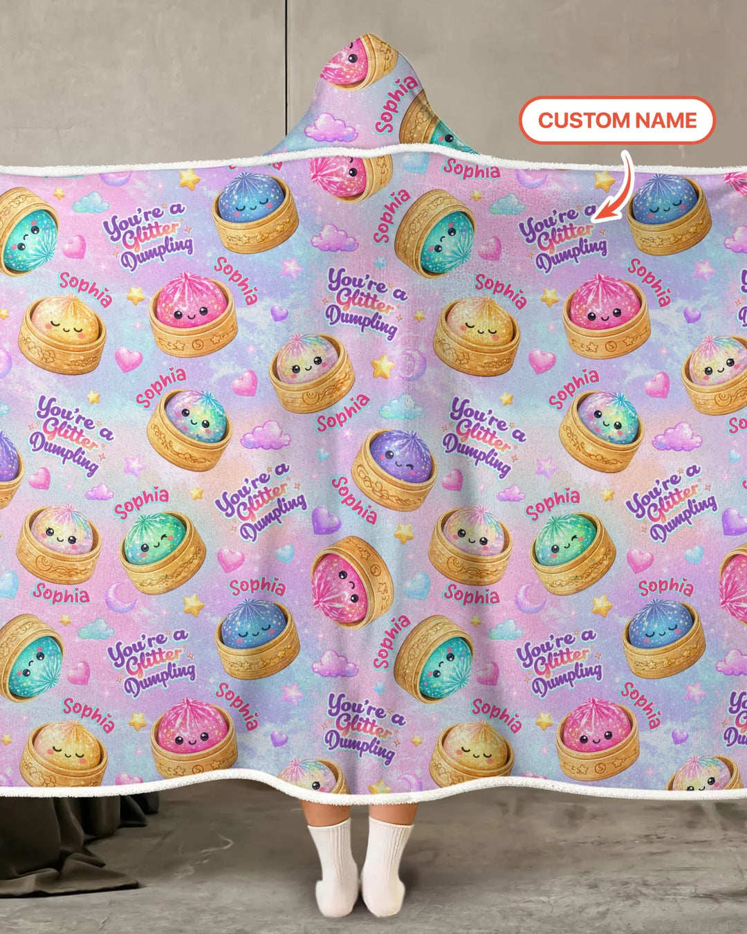 Custom Name You're A Glitter Dumpling Bamboo Wearable Hooded Blanket
