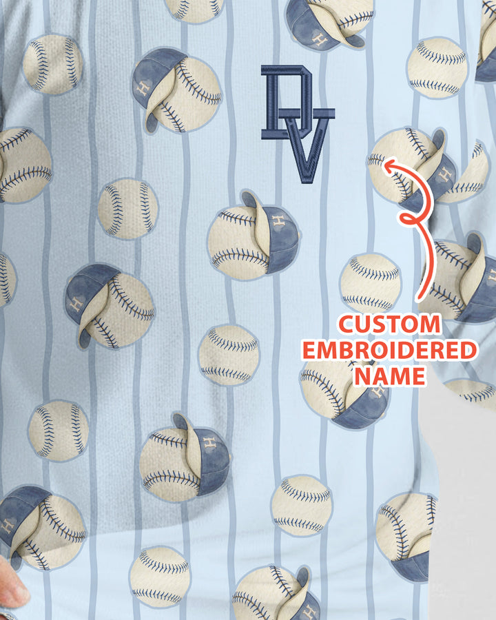 Custom Embroidered Baseball Bamboo Two Piece Long Sleeve Pajama Set