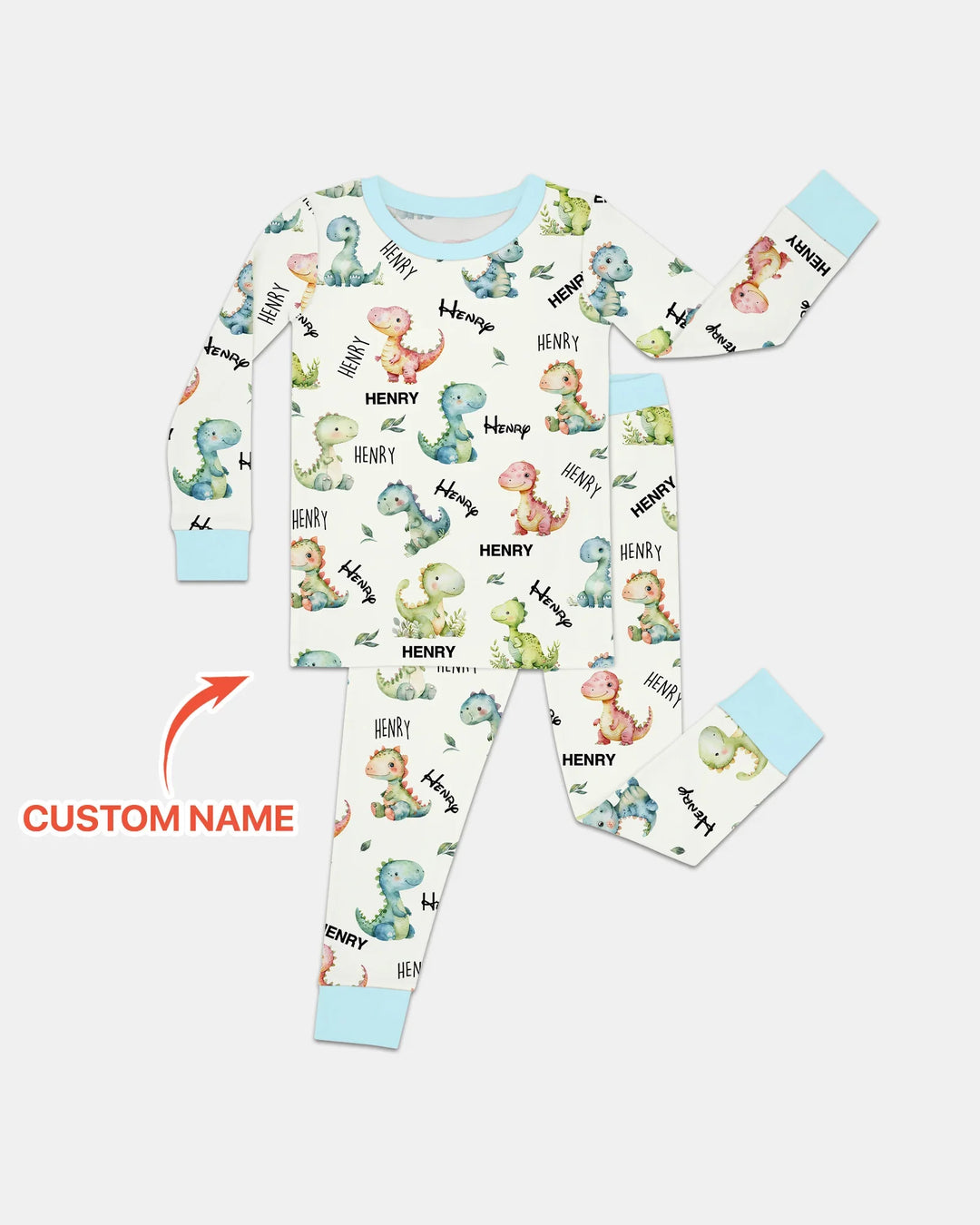 Dinosaur Custom Name Two Piece Long Sleeve Pajama Set
