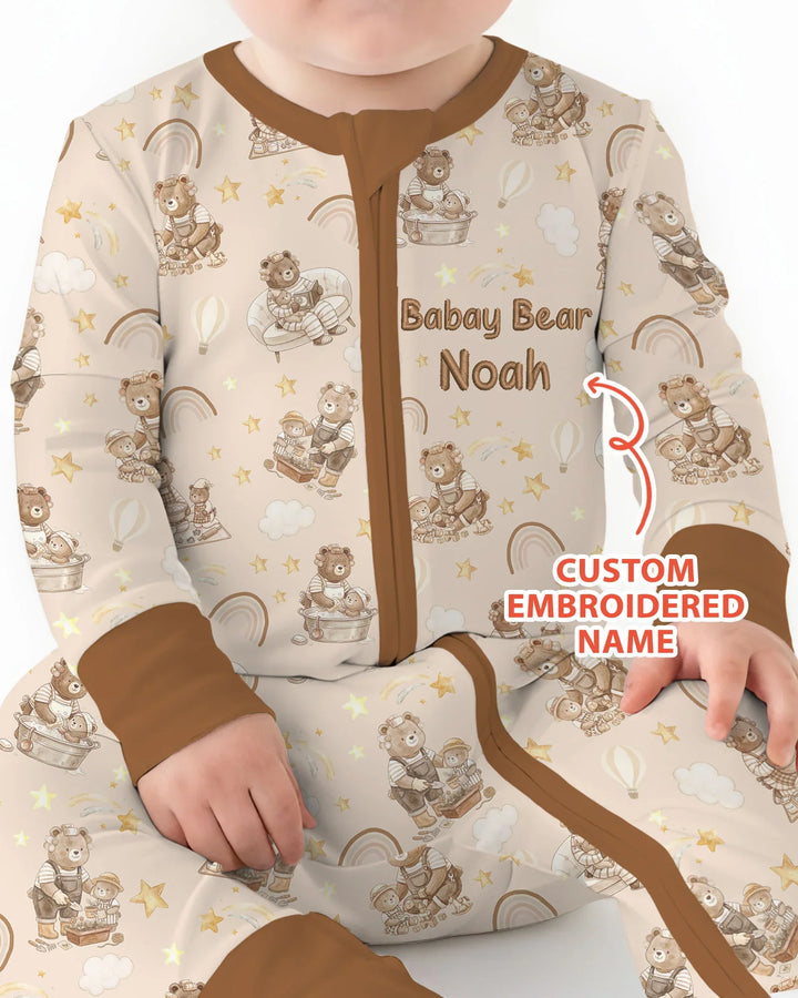 Custom Embroidered Name Mama Bear and Baby Bear Bamboo Convertible Zippy