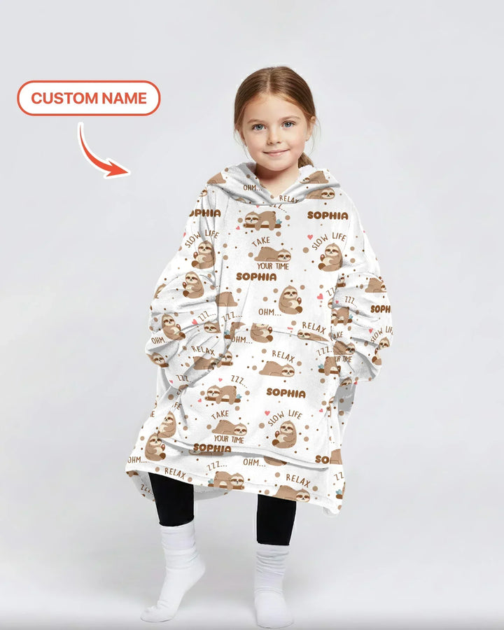 Custom Name Cute Sloth Blanket Hoodie