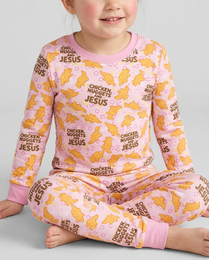 Chicken Nuggets and Jesus Family Matching Bamboo Two Piece Long Sleeve Pajama Set