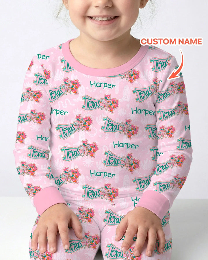 Custom Name Preppy Texas Charm Bamboo Two Piece Long Sleeve Pajama Set