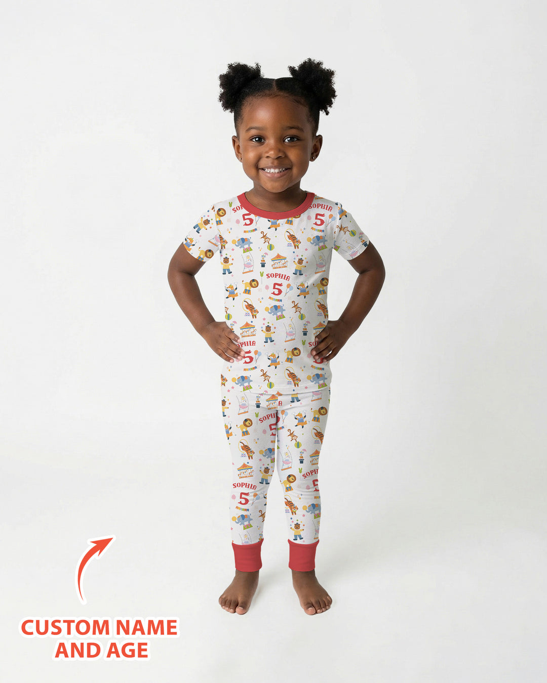 Custom Name Birthday Circus Bamboo Two Piece Short Sleeve Pajama Set