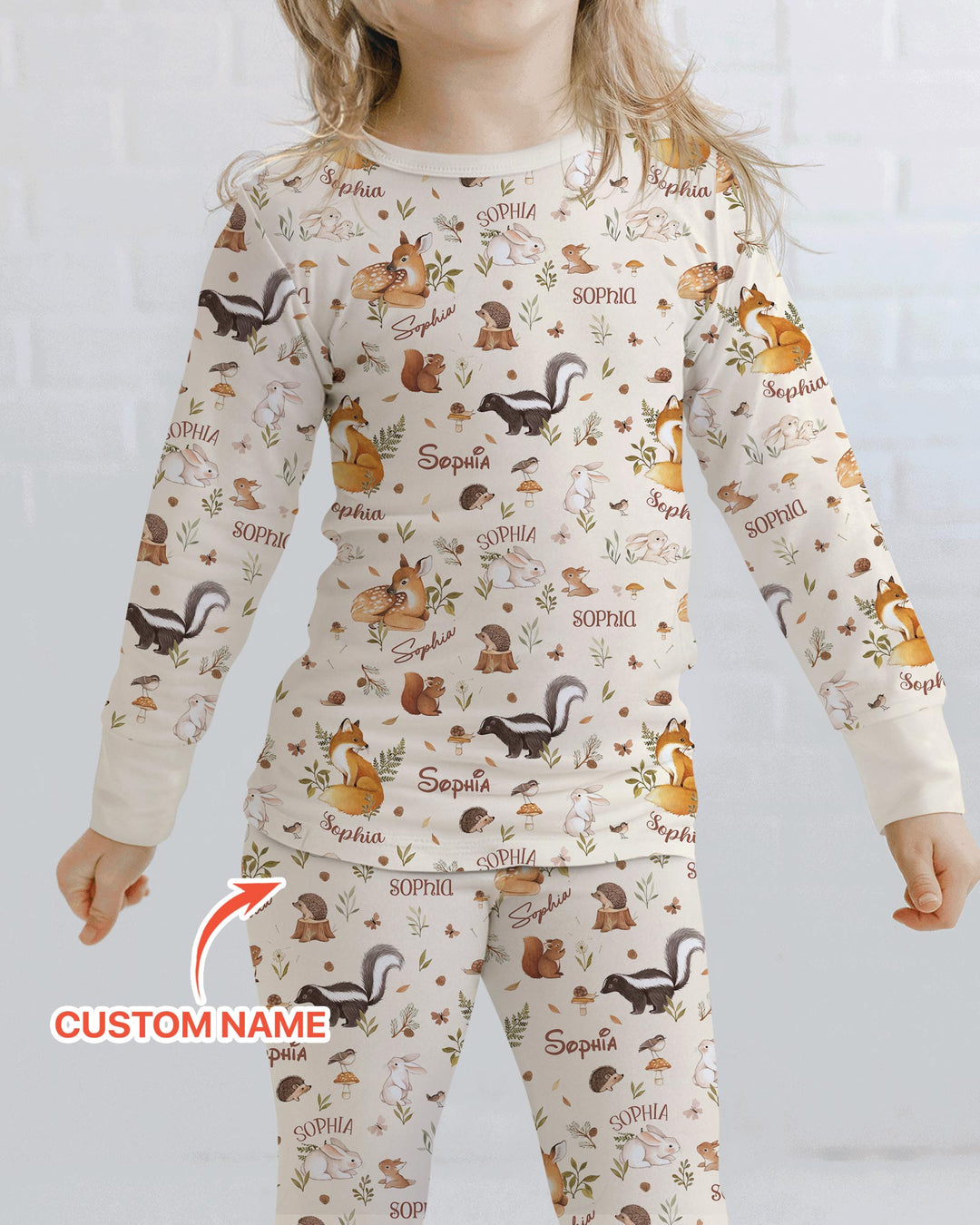 Custom Name Woodland Friends Bamboo Two Piece Long Sleeve Pajama Set