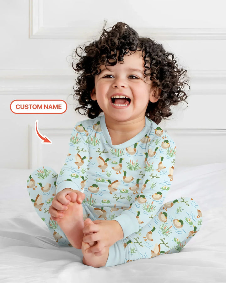 Personalized Mallard Duck Bamboo Two Piece Long Sleeve Pajama Set