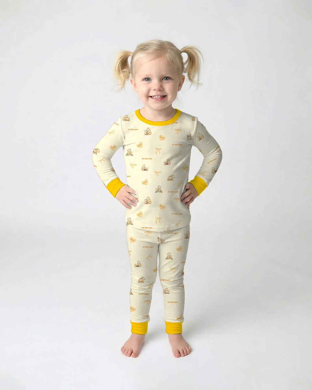 Sweat Yellow Mama Bear Two Piece Long Sleeve Pajama Set