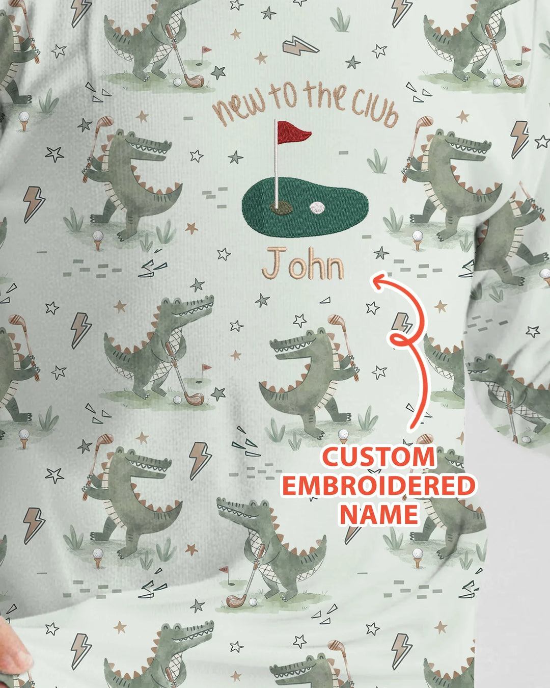 Personalized Embroidered Name Crocodile Golf Bamboo Two Piece Long Sleeve Pajama Set