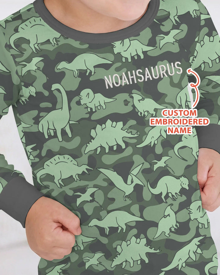 Custom Name Embroidered Matching With Dadasaurus Bamboo Two Piece Long Sleeve Pajama Set