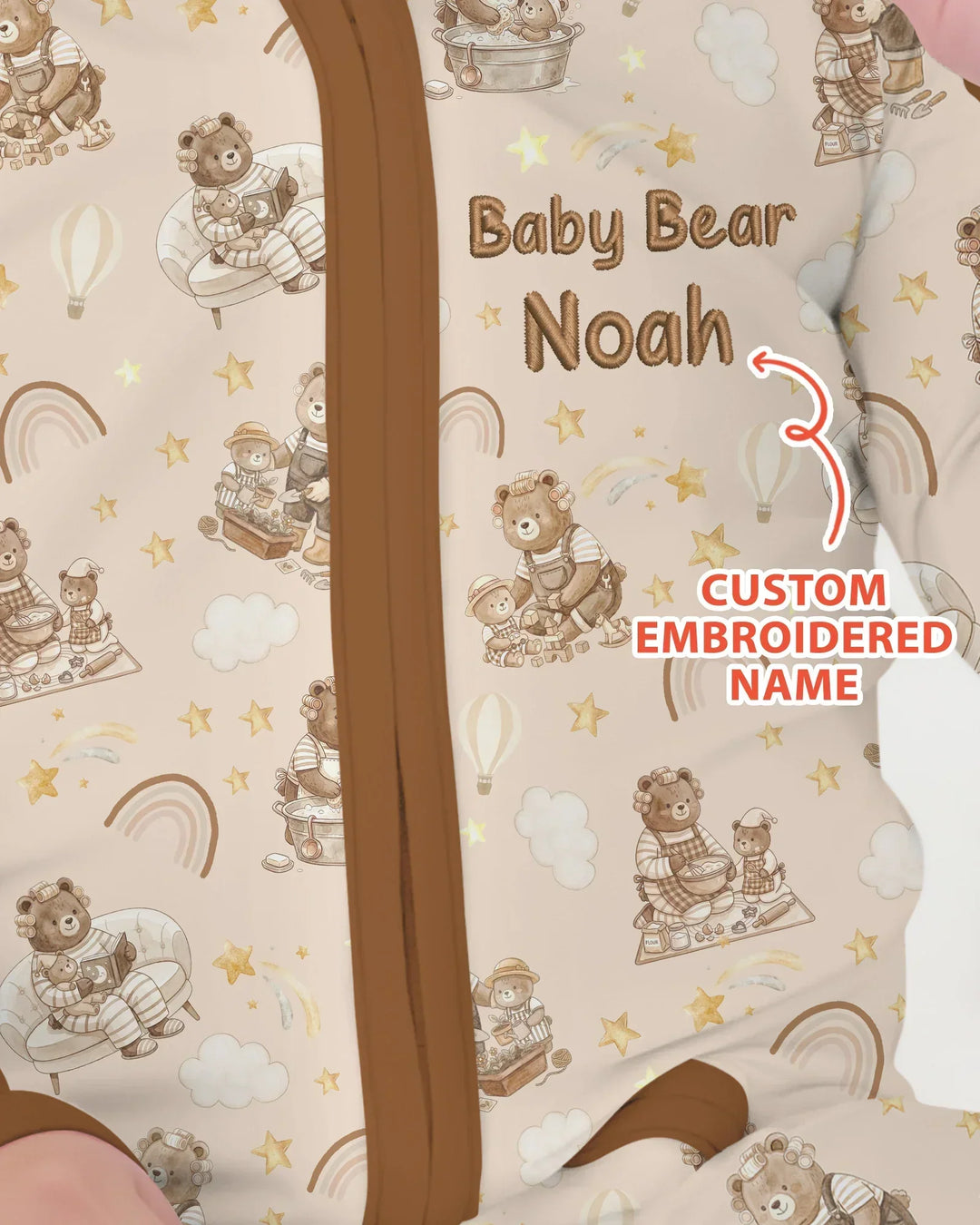 Custom Embroidered Name Mama Bear and Baby Bear Bamboo Convertible Zippy