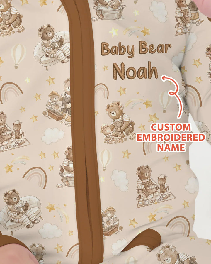 Custom Embroidered Name Mama Bear and Baby Bear Bamboo Convertible Zippy