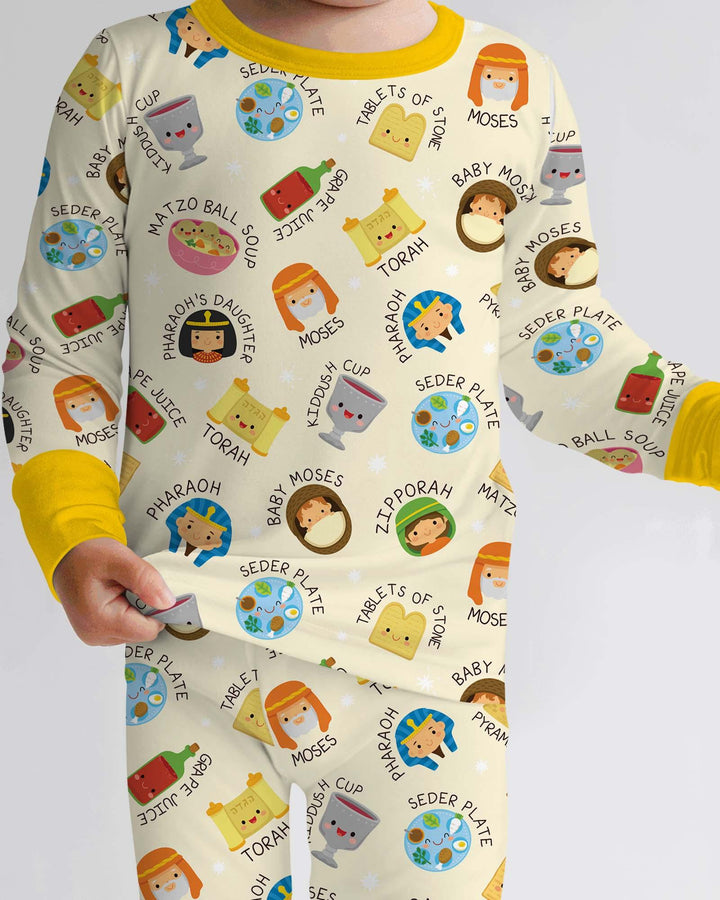 Cute Passover Characters Bamboo Two Piece Long Sleeve Pajama Set