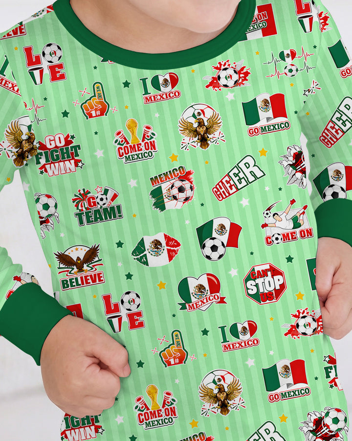 Soccer Game Day Go Team Mexico Family Matching Bamboo Two Piece Long Sleeve Pajama Set